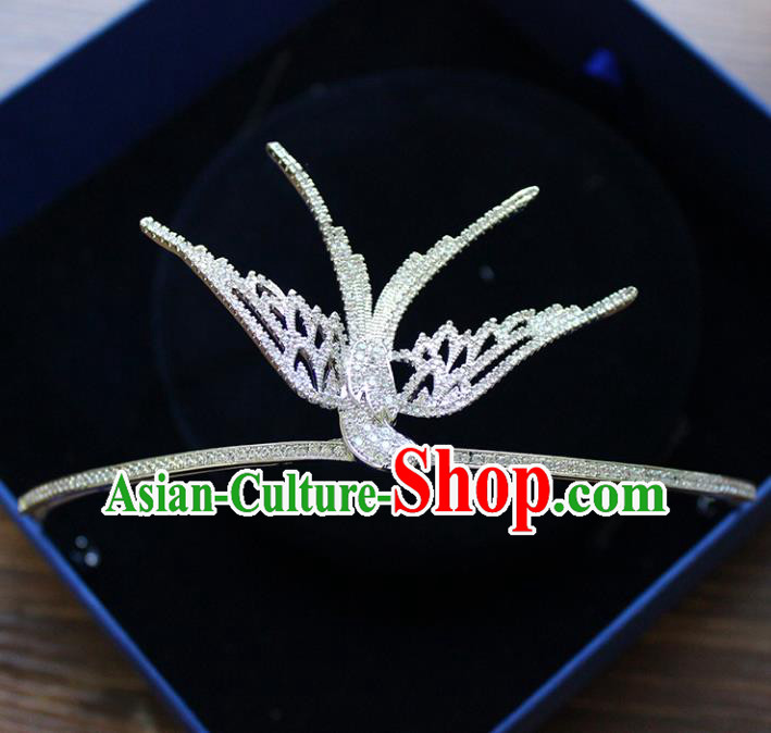 Handmade Bride Baroque Zircon Bird Royal Crown Wedding Queen Hair Jewelry Accessories for Women