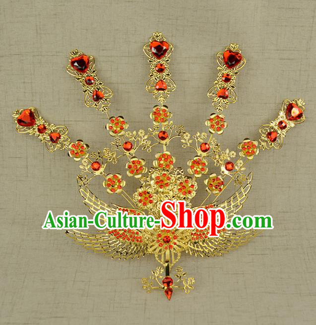 Chinese Ancient Handmade Phoenix Hair Comb Hairpins Bride Hair Accessories Headwear for Women