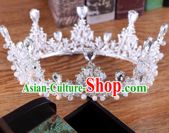 Handmade Wedding Baroque Queen Crystal Round Royal Crown Bride Hair Jewelry Accessories for Women
