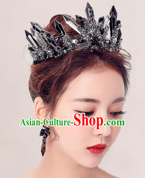 Handmade Baroque Bride Baroque Black Crystal Royal Crown Wedding Queen Hair Jewelry Accessories for Women