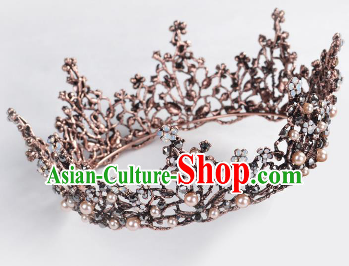 Top Grade Handmade Baroque Bride Black Round Royal Crown Wedding Hair Jewelry Accessories for Women