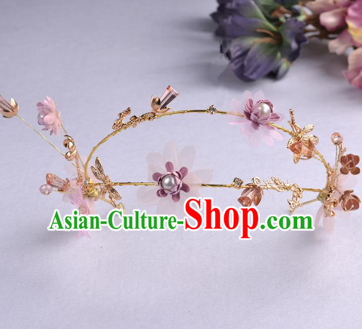 Handmade Baroque Bride Purple Flowers Dragonfly Hair Clasp Wedding Hair Jewelry Accessories for Women