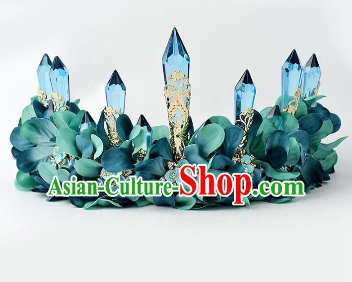 Top Grade Handmade Baroque Bride Green Flowers Crystal Royal Crown Wedding Hair Jewelry Accessories for Women