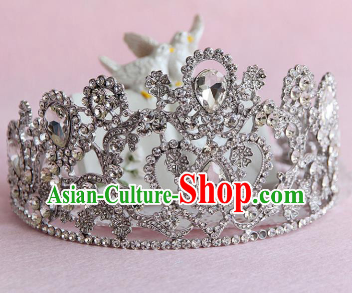 Top Grade Handmade Baroque Crystal Royal Crown Wedding Bride Hair Jewelry Accessories for Women