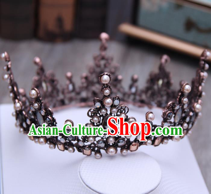Top Grade Handmade Baroque Black Royal Crown Wedding Bride Hair Jewelry Accessories for Women