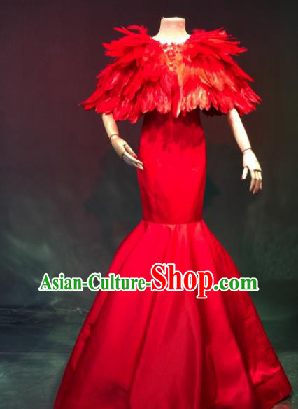 Top Grade Catwalks Costume Stage Performance Model Show Red Mermaid Dress for Women