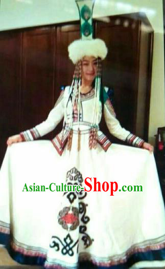 Chinese Traditional Mongolian Folk Dance Wedding Costume China Mongol Nationality Princess Dress for Women