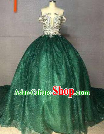 Top Grade Catwalks Costume Stage Performance Model Show Customized Green Bubble Dress for Women