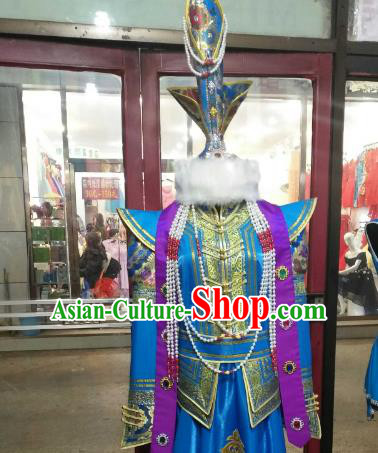 Traditional Chinese Mongol Nationality Dancing Costume Mongols Female Folk Dance Headwear Mongolian Minority Embroidery Costume