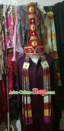 Traditional Chinese Mongol Nationality Dancing Costume Mongols Female Folk Dance Headwear Mongolian Minority Embroidery Costume