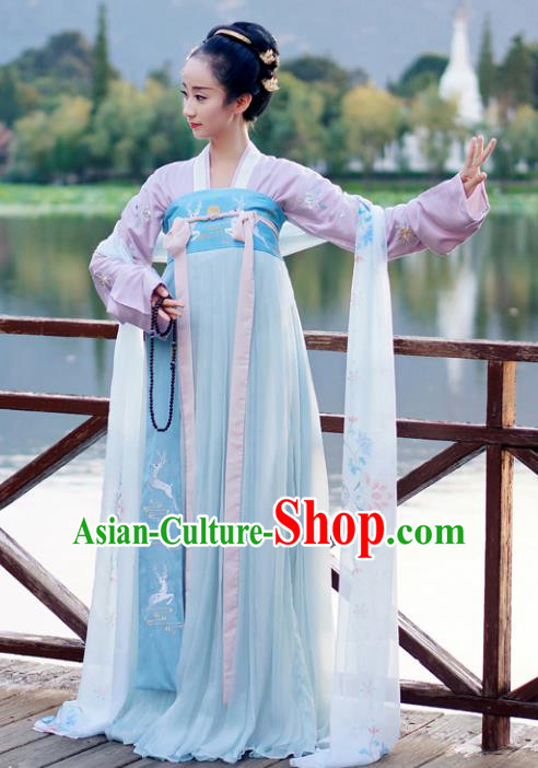 Traditional Chinese Ancient Court Maid Embroidered Costume Tang Dynasty Las Meninas Dance Hanfu Dress for Women