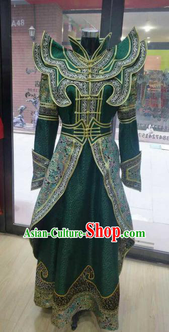 Chinese Traditional Mongolian Folk Dance Green Dress China Mongol Nationality Bride Costume for Women