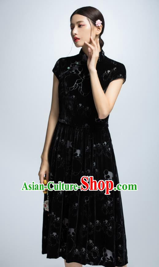Chinese Traditional Black Cheongsam Dress China National Costume for Women