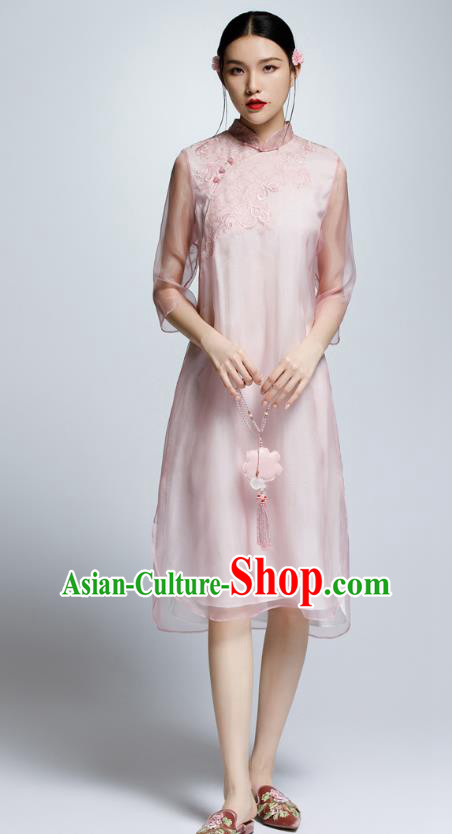 Traditional Ancient Chinese Young Women Cheongsam Dress Republic of China Tangsuit Stand Collar Blouse Dress Tang Suit Clothing