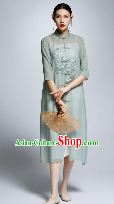 Chinese Traditional Green Cheongsam China National Costume Tang Suit Qipao Dress for Women