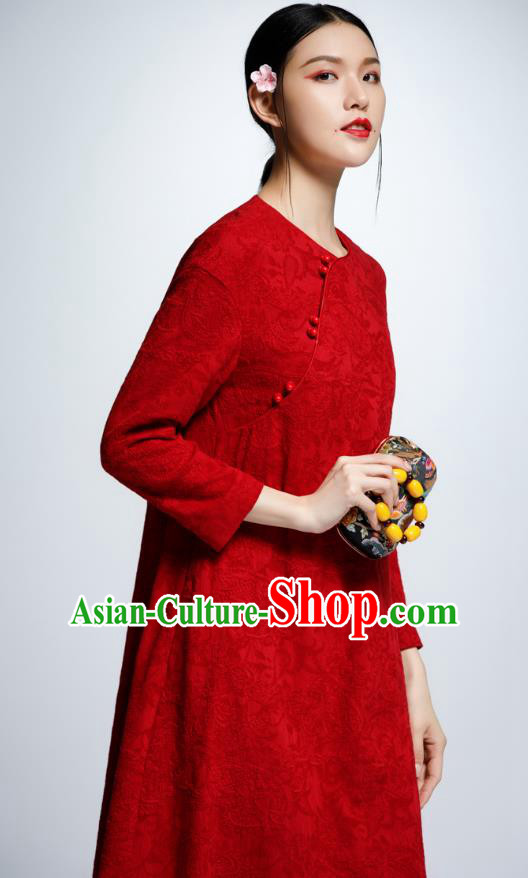 Traditional Ancient Chinese Young Women Cheongsam Dress Republic of China Tangsuit Stand Collar Blouse Dress Tang Suit Clothing
