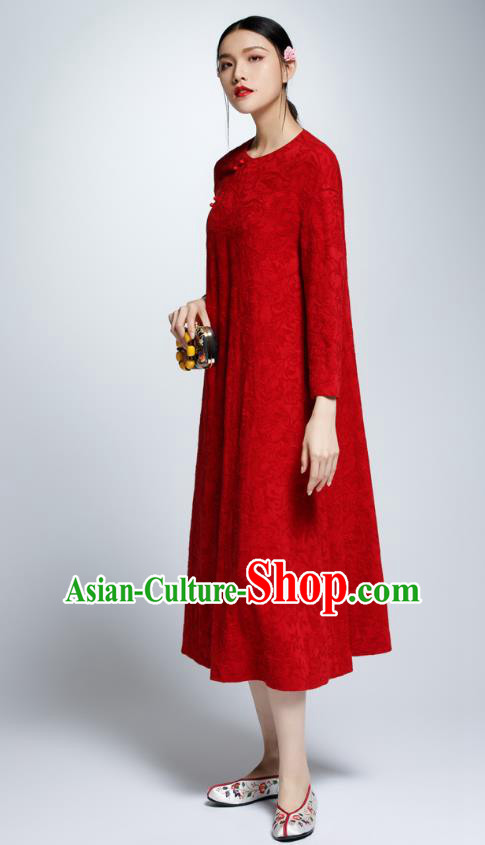 Traditional Ancient Chinese Young Women Cheongsam Dress Republic of China Tangsuit Stand Collar Blouse Dress Tang Suit Clothing