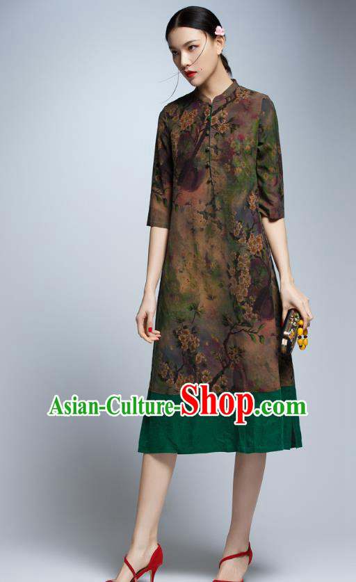 Traditional Ancient Chinese Young Women Cheongsam Dress Republic of China Tangsuit Stand Collar Blouse Dress Tang Suit Clothing