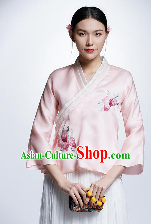 Chinese Traditional Tang Suit Pink Blouse China National Upper Outer Garment Cheongsam Shirt for Women