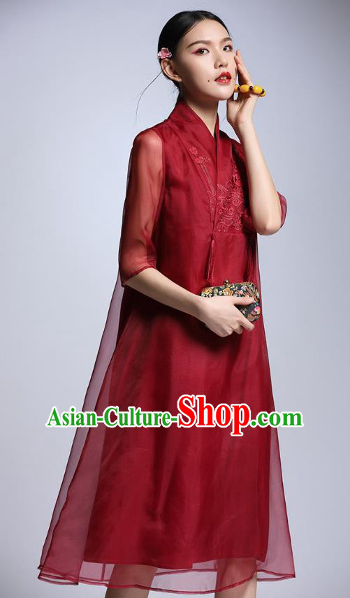 Traditional Ancient Chinese Young Women Cheongsam Dress Republic of China Tangsuit Stand Collar Blouse Dress Tang Suit Clothing