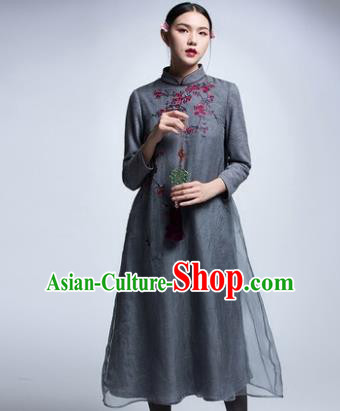 Chinese Traditional Tang Suit Grey Woolen Cheongsam China National Qipao Dress for Women