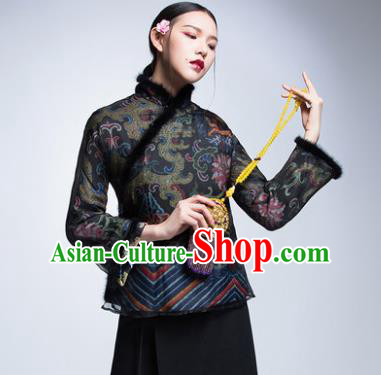 Chinese Traditional Tang Suit Cotton-Padded Jacket China National Upper Outer Garment Cheongsam Shirt for Women