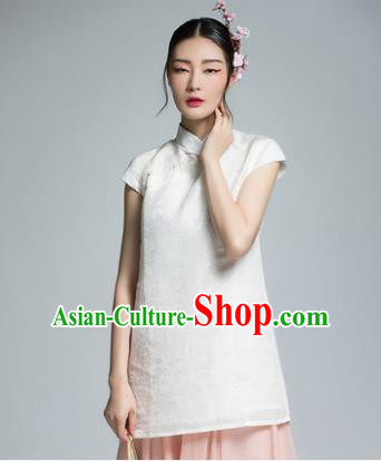 Chinese Traditional Tang Suit White Blouse China National Upper Outer Garment Shirt for Women