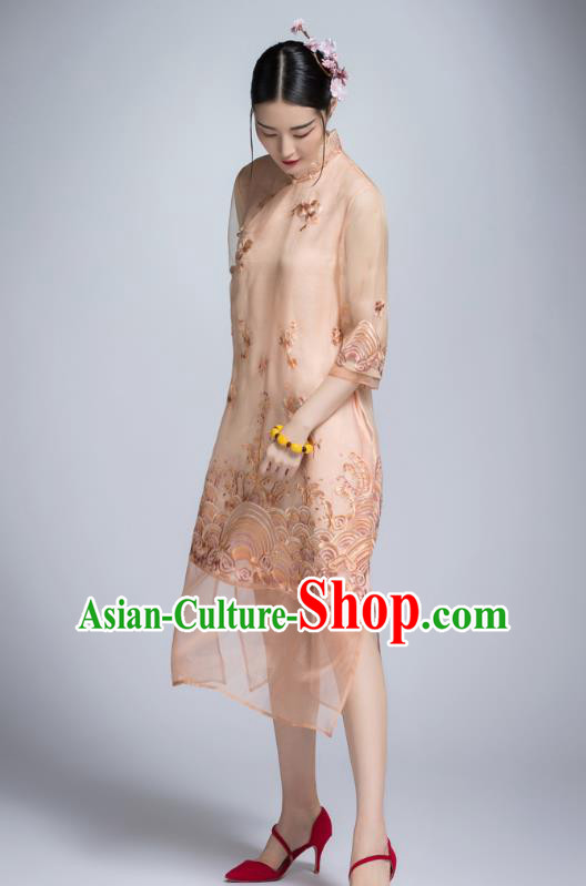 Traditional Ancient Chinese Young Women Cheongsam Dress Republic of China Tangsuit Stand Collar Blouse Dress Tang Suit Clothing