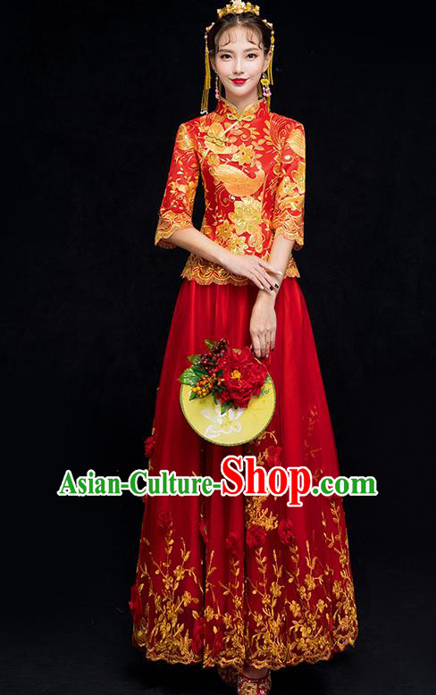 Traditional Chinese Wedding Costumes Traditional Xiuhe Suits Ancient Chinese bridal Full Dress