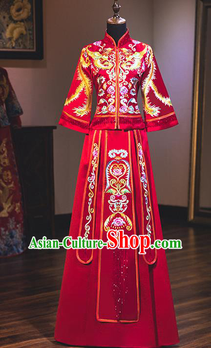 Chinese Traditional Delicate Embroidered Phoenix Wedding Dress Ancient Bride Longfeng Flown Xiuhe Suit Costume for Women