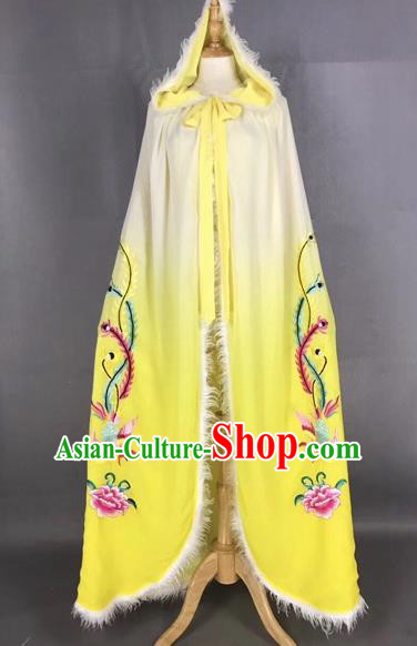 Chinese Traditional Peking Opera Princess Yellow Cloak Beijing Opera Diva Embroidered Phoenix Costumes for Adults