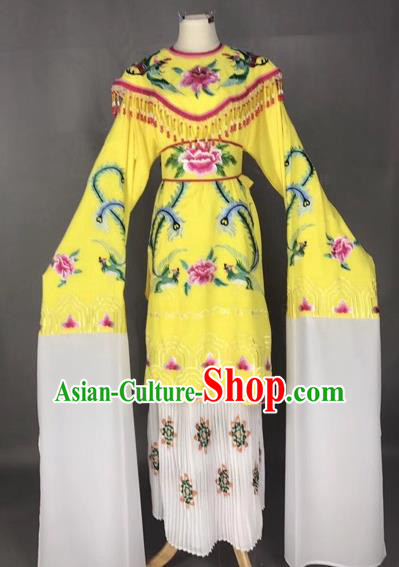 Chinese Traditional Peking Opera Imperial Consort Yellow Dress Beijing Opera Diva Embroidered Phoenix Costumes for Adults