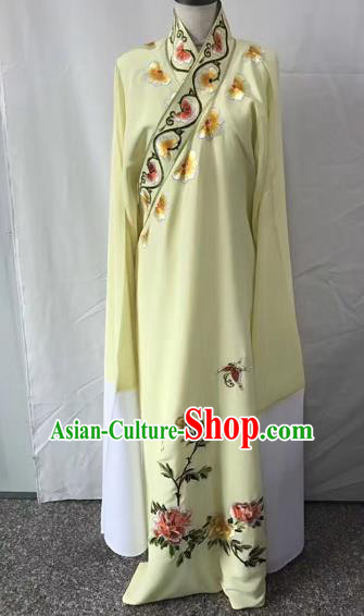Chinese Traditional Beijing Opera Niche Embroidered Peony Yellow Robe Peking Opera Young Men Costume for Adults