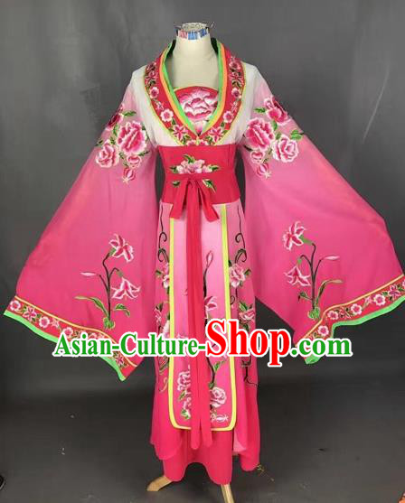 Chinese Traditional Peking Opera Diva Rosy Embroidered Dress Ancient Imperial Consort Costume for Adults