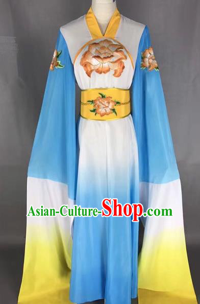 Chinese Traditional Peking Opera Water Sleeve Blue Dress Ancient Princess Embroidered Costume for Adults