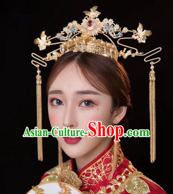 Chinese Ancient Hanfu Phoenix Coronet Wedding Hair Accessories Traditional Hairpins for Women