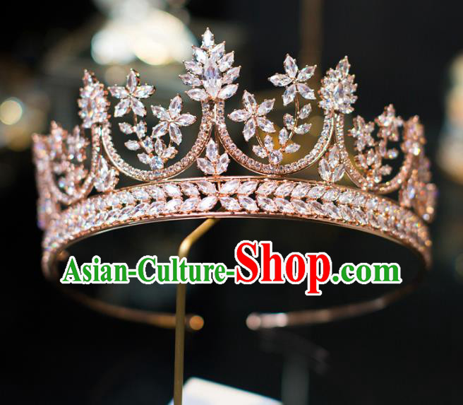 Top Grade Bride Hair Accessories Golden Crystal Royal Crown Headwear for Women