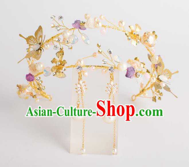 Top Grade Bride Wedding Hair Accessories Golden Butterfly Crystal Hair Clasp for Women