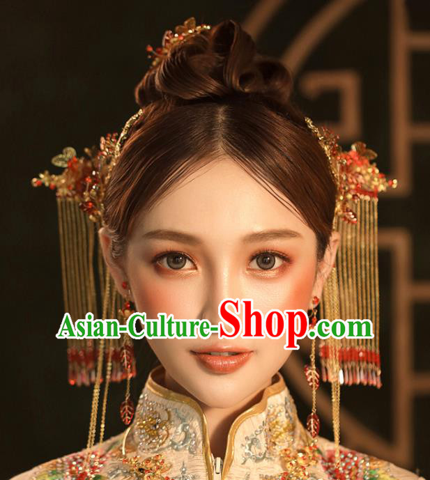Chinese Ancient Golden Tassel Step Shake Wedding Hair Accessories Traditional Hairpins for Women