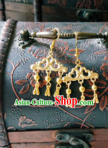 Chinese Ancient Golden Earrings Qing Dynasty Manchu Palace Lady Ear Accessories for Women