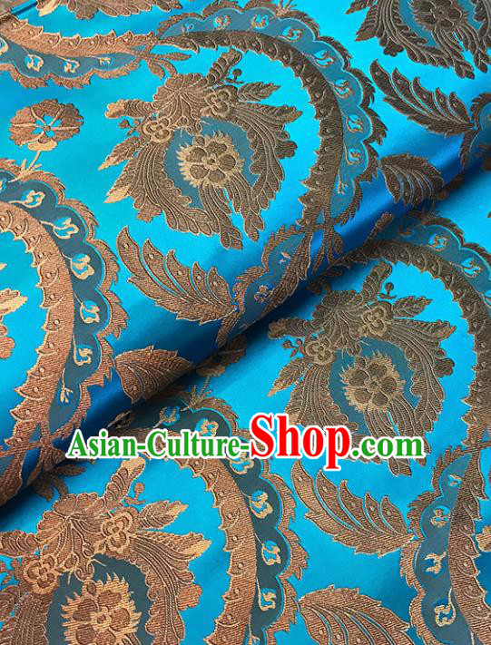 Blue Brocade Asian Chinese Traditional Palace Pattern Fabric Silk Fabric Chinese Fabric Material