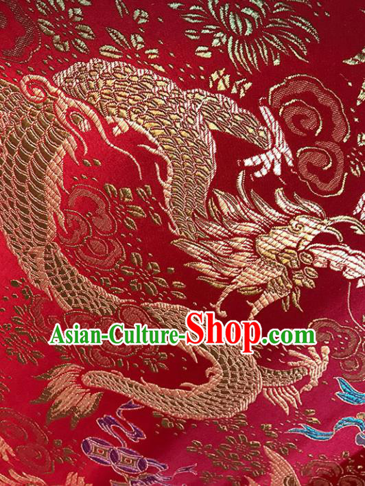 Red Brocade Asian Chinese Traditional Palace Dragon Pattern Fabric Silk Fabric Chinese Fabric Material