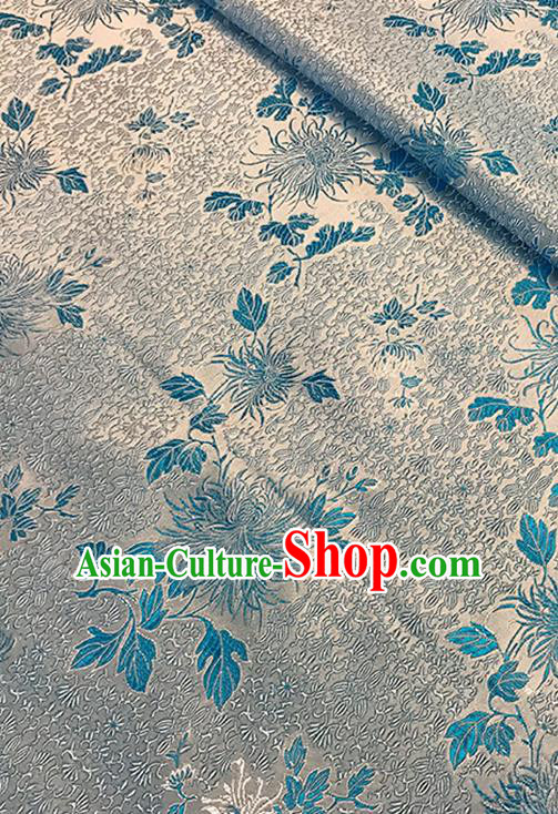 Asian Chinese Brocade Traditional Blue Chrysanthemum Pattern Fabric Silk Fabric Chinese Fabric Material