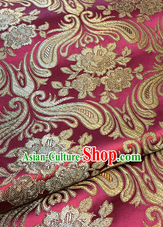 Asian Chinese Wine Red Brocade Traditional Peony Pattern Fabric Silk Fabric Chinese Fabric Material