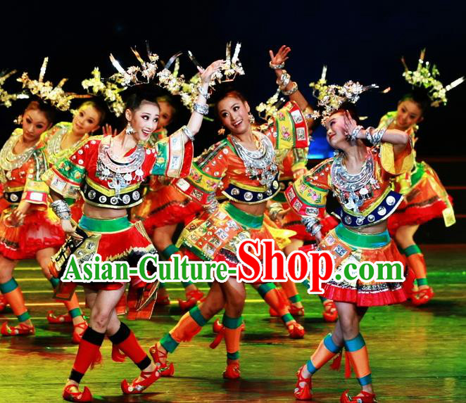 Chinese Traditional Miao Nationality Folk Dance Costume Classical Dance Clothing for Women