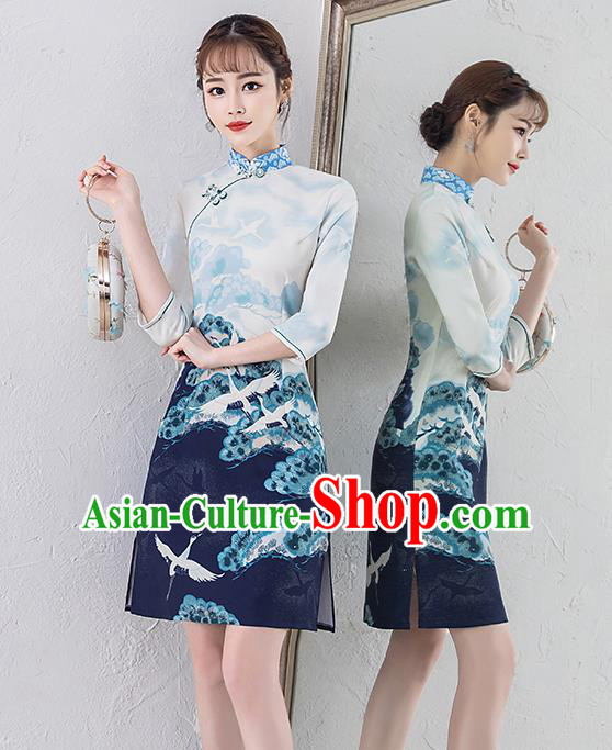 Traditional Ancient Chinese Young Women Cheongsam Dress Republic of China Tangsuit Stand Collar Blouse Dress Tang Suit Clothing