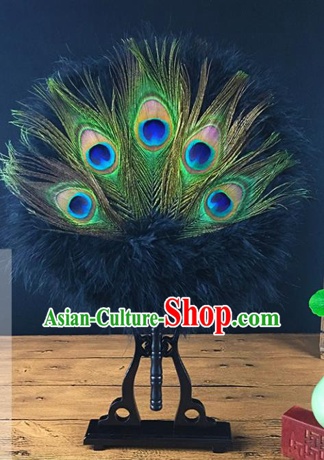 Chinese Traditional Craft Palace Fans Peacock Feather Round Fan for Women