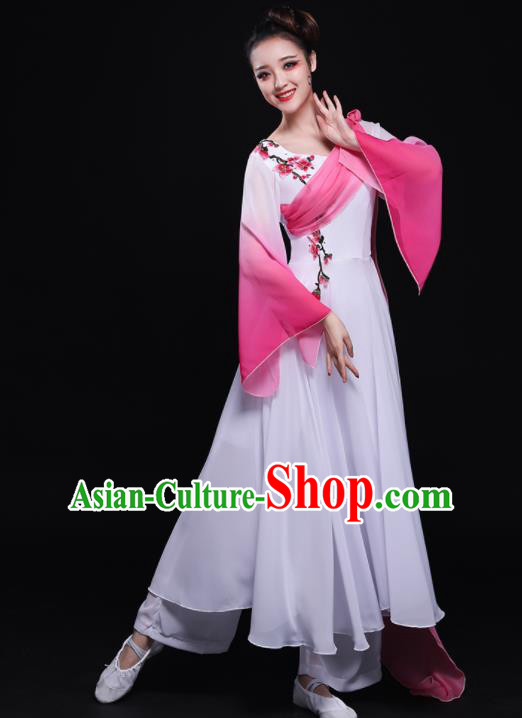 Chinese Traditional Classical Dance White Dress Umbrella Dance Costume for Women