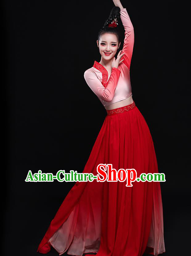 Chinese Traditional Classical Dance Fairy Red Dress Umbrella Dance Costume for Women