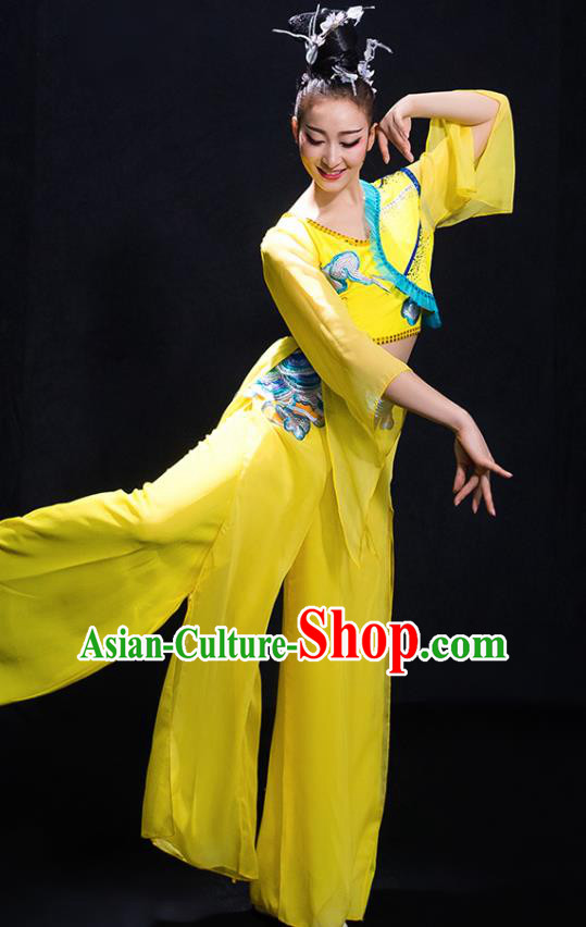 Chinese Traditional Classical Dance Fan Dance Yellow Dress Umbrella Dance Costume for Women